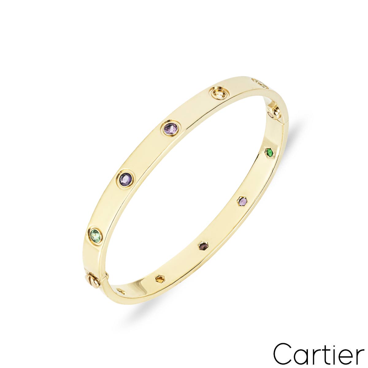 Cartier Rare Yellow Gold Coloured Stones Love Bracelet Size 17 B6031617